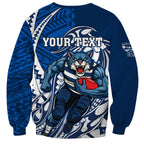 Personalized Geelong Cats Sweatshirt Polynesian Tribal Cat Mascot With Hibiscus Floral Art