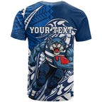 Personalized Geelong Cats T Shirt Polynesian Tribal Cat Mascot With Hibiscus Floral Art