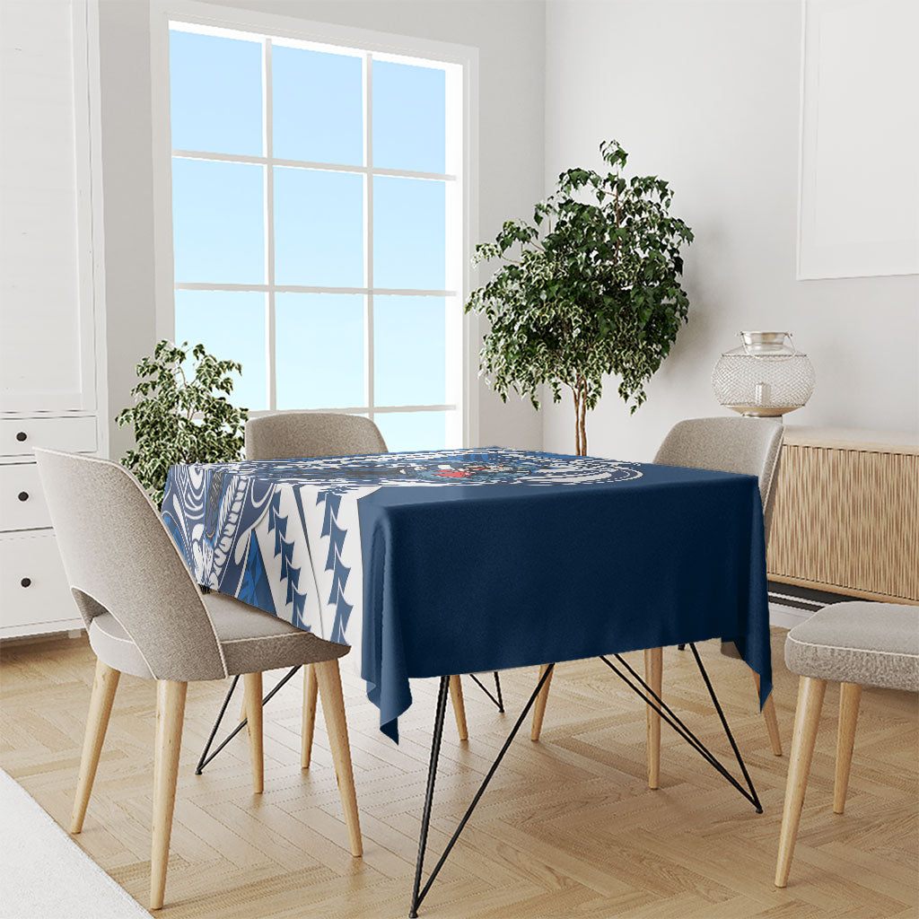 Personalized Geelong Cats Tablecloth Polynesian Tribal Cat Mascot With Hibiscus Floral Art