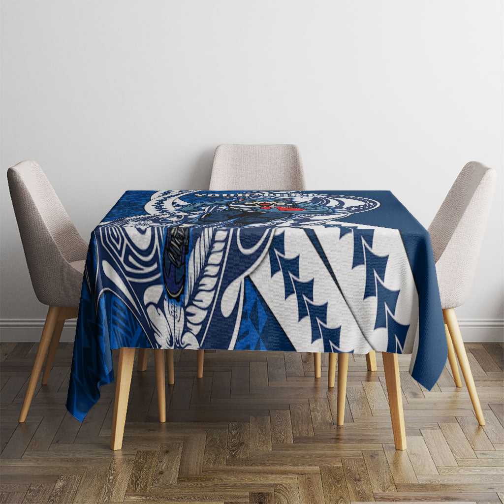 Personalized Geelong Cats Tablecloth Polynesian Tribal Cat Mascot With Hibiscus Floral Art