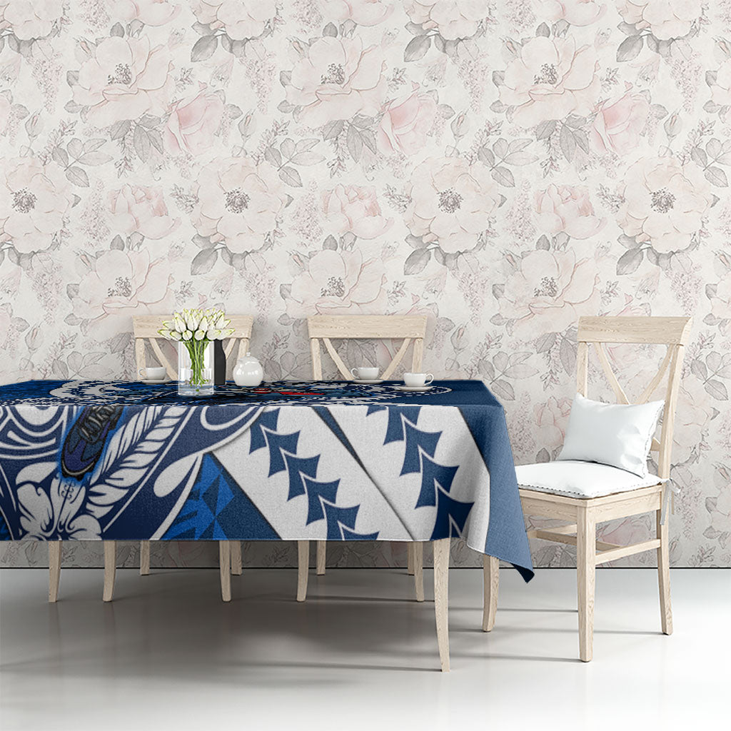Personalized Geelong Cats Tablecloth Polynesian Tribal Cat Mascot With Hibiscus Floral Art