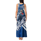 Personalized Geelong Cats Tank Maxi Dress Polynesian Tribal Cat Mascot With Hibiscus Floral Art
