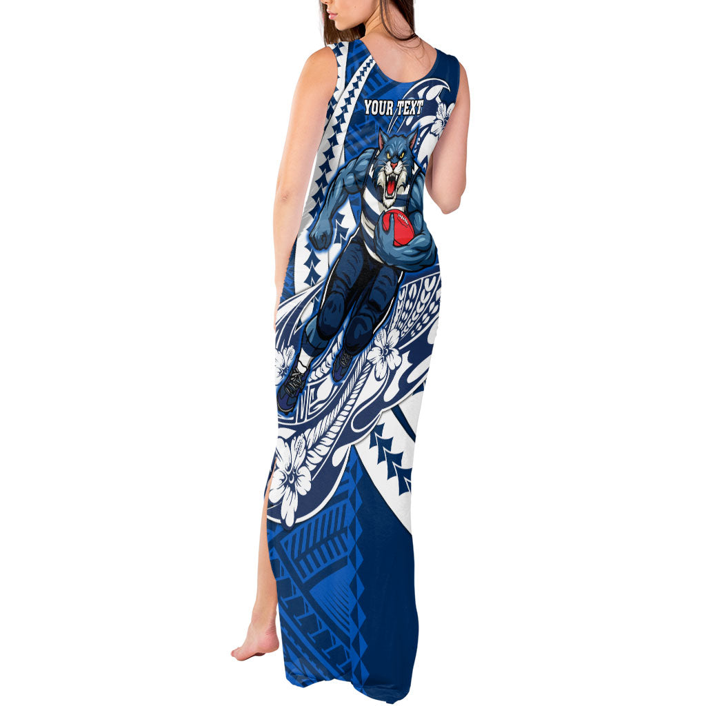 Personalized Geelong Cats Tank Maxi Dress Polynesian Tribal Cat Mascot With Hibiscus Floral Art