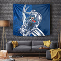 Personalized Geelong Cats Tapestry Polynesian Tribal Cat Mascot With Hibiscus Floral Art
