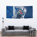 Personalized Geelong Cats Tapestry Polynesian Tribal Cat Mascot With Hibiscus Floral Art