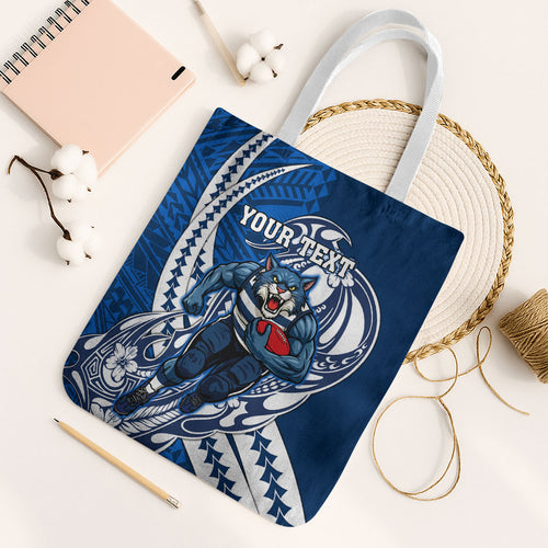 Personalized Geelong Cats Tote Bag Polynesian Tribal Cat Mascot With Hibiscus Floral Art