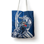 Personalized Geelong Cats Tote Bag Polynesian Tribal Cat Mascot With Hibiscus Floral Art