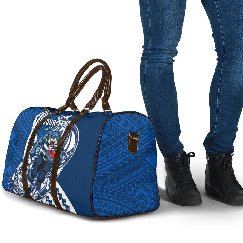 Personalized Geelong Cats Travel Bag Polynesian Tribal Cat Mascot With Hibiscus Floral Art