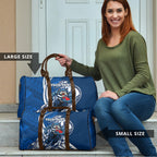 Personalized Geelong Cats Travel Bag Polynesian Tribal Cat Mascot With Hibiscus Floral Art