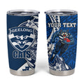 Personalized Geelong Cats Tumbler Cup Polynesian Tribal Cat Mascot With Hibiscus Floral Art