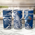 Personalized Geelong Cats Tumbler Cup Polynesian Tribal Cat Mascot With Hibiscus Floral Art