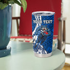 Personalized Geelong Cats Tumbler Cup Polynesian Tribal Cat Mascot With Hibiscus Floral Art