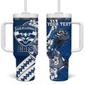 Personalized Geelong Cats Tumbler With Handle Polynesian Tribal Cat Mascot With Hibiscus Floral Art