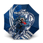 Personalized Geelong Cats Umbrella Polynesian Tribal Cat Mascot With Hibiscus Floral Art