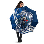 Personalized Geelong Cats Umbrella Polynesian Tribal Cat Mascot With Hibiscus Floral Art
