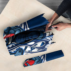 Personalized Geelong Cats Umbrella Polynesian Tribal Cat Mascot With Hibiscus Floral Art