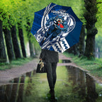 Personalized Geelong Cats Umbrella Polynesian Tribal Cat Mascot With Hibiscus Floral Art