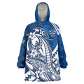Personalized Geelong Cats Wearable Blanket Hoodie Polynesian Tribal Cat Mascot With Hibiscus Floral Art