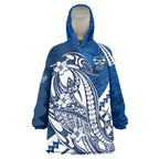 Personalized Geelong Cats Wearable Blanket Hoodie Polynesian Tribal Cat Mascot With Hibiscus Floral Art