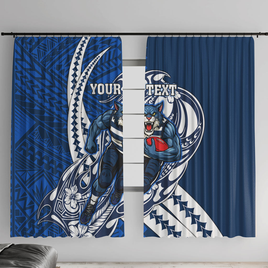Personalized Geelong Cats Window Curtain Polynesian Tribal Cat Mascot With Hibiscus Floral Art