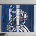 Personalized Geelong Cats Window Curtain Polynesian Tribal Cat Mascot With Hibiscus Floral Art