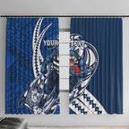 Personalized Geelong Cats Window Curtain Polynesian Tribal Cat Mascot With Hibiscus Floral Art