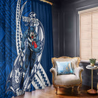 Personalized Geelong Cats Window Curtain Polynesian Tribal Cat Mascot With Hibiscus Floral Art