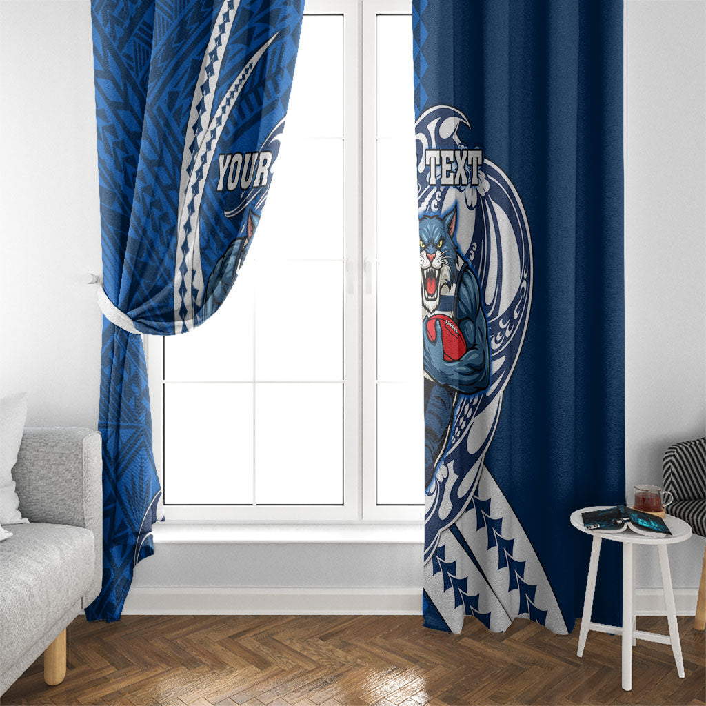 Personalized Geelong Cats Window Curtain Polynesian Tribal Cat Mascot With Hibiscus Floral Art