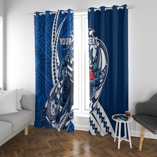 Personalized Geelong Cats Window Curtain Polynesian Tribal Cat Mascot With Hibiscus Floral Art