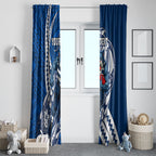 Personalized Geelong Cats Window Curtain Polynesian Tribal Cat Mascot With Hibiscus Floral Art