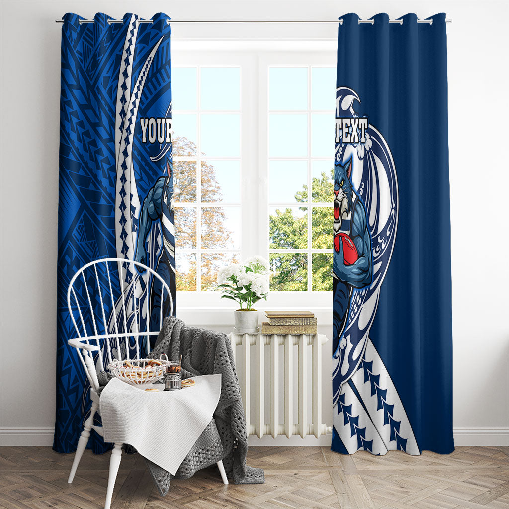 Personalized Geelong Cats Window Curtain Polynesian Tribal Cat Mascot With Hibiscus Floral Art