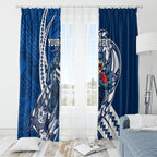 Personalized Geelong Cats Window Curtain Polynesian Tribal Cat Mascot With Hibiscus Floral Art