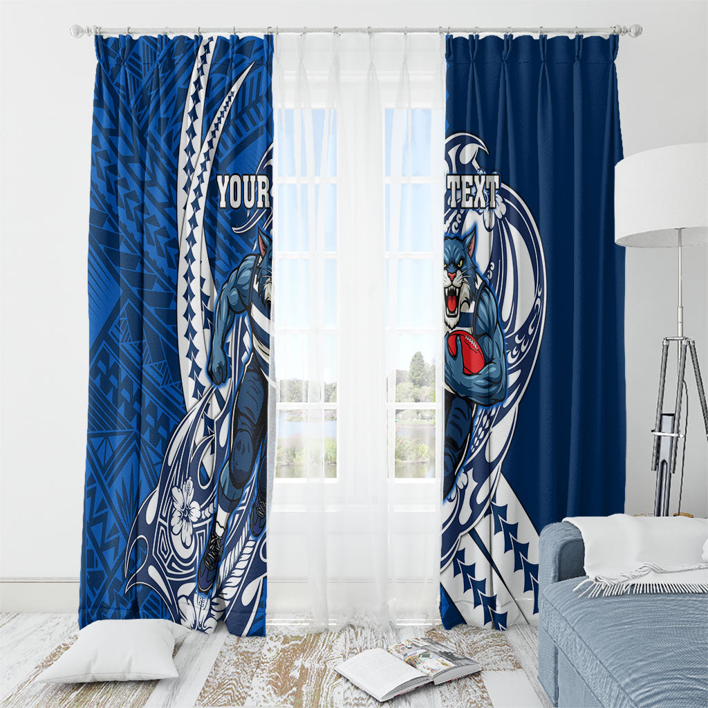 Personalized Geelong Cats Window Curtain Polynesian Tribal Cat Mascot With Hibiscus Floral Art