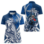 Personalized Geelong Cats Women Polo Shirt Polynesian Tribal Cat Mascot With Hibiscus Floral Art