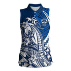 Personalized Geelong Cats Women Sleeveless Polo Shirt Polynesian Tribal Cat Mascot With Hibiscus Floral Art