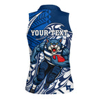 Personalized Geelong Cats Women Sleeveless Polo Shirt Polynesian Tribal Cat Mascot With Hibiscus Floral Art