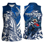 Personalized Geelong Cats Women Sleeveless Polo Shirt Polynesian Tribal Cat Mascot With Hibiscus Floral Art