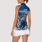 Personalized Geelong Cats Women Sleeveless Polo Shirt Polynesian Tribal Cat Mascot With Hibiscus Floral Art