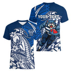 Personalized Geelong Cats Women V-Neck T-Shirt Polynesian Tribal Cat Mascot With Hibiscus Floral Art