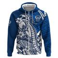 Personalized Geelong Cats Zip Hoodie Polynesian Tribal Cat Mascot With Hibiscus Floral Art