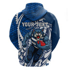 Personalized Geelong Cats Zip Hoodie Polynesian Tribal Cat Mascot With Hibiscus Floral Art