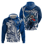 Personalized Geelong Cats Zip Hoodie Polynesian Tribal Cat Mascot With Hibiscus Floral Art