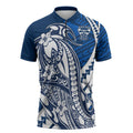 Personalized Geelong Cats Zipper Polo Shirt Polynesian Tribal Cat Mascot With Hibiscus Floral Art