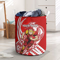 Personalized Gold Coast Suns Laundry Basket Polynesian Tribal Sun Mascot With Hibiscus Floral Art