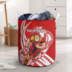 Personalized Gold Coast Suns Laundry Basket Polynesian Tribal Sun Mascot With Hibiscus Floral Art