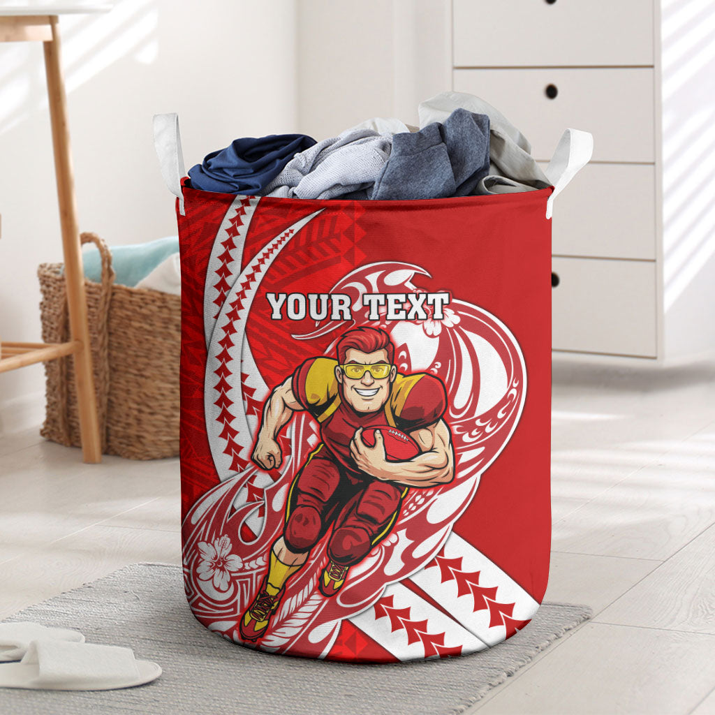 Personalized Gold Coast Suns Laundry Basket Polynesian Tribal Sun Mascot With Hibiscus Floral Art