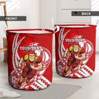 Personalized Gold Coast Suns Laundry Basket Polynesian Tribal Sun Mascot With Hibiscus Floral Art