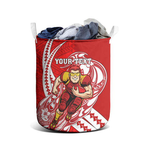 Personalized Gold Coast Suns Laundry Basket Polynesian Tribal Sun Mascot With Hibiscus Floral Art