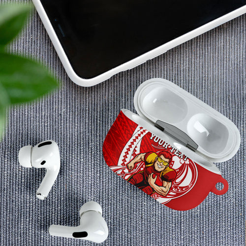 Personalized Gold Coast Suns AirPods Case Polynesian Tribal Sun Mascot With Hibiscus Floral Art