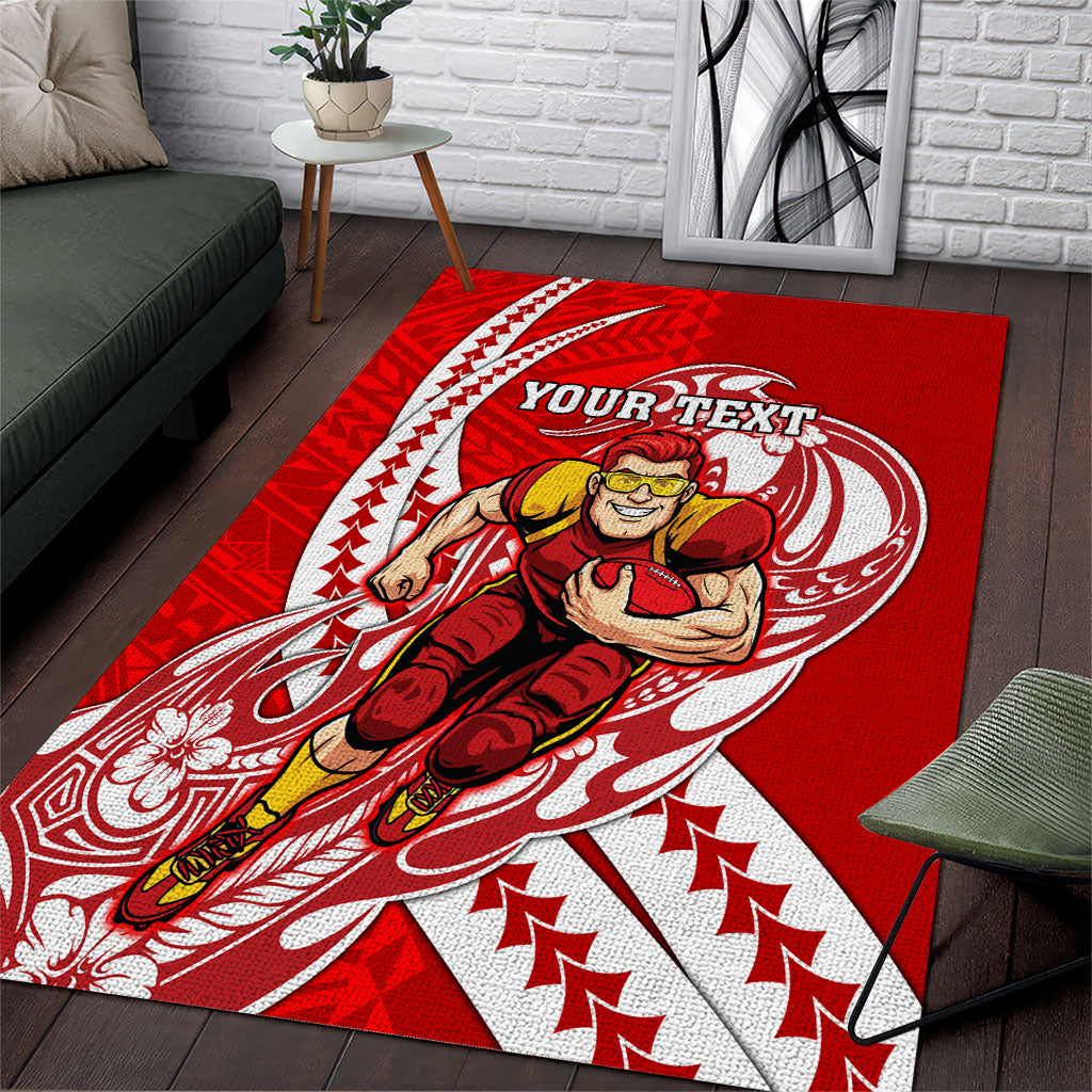 Personalized Gold Coast Suns Area Rug Polynesian Tribal Sun Mascot With Hibiscus Floral Art